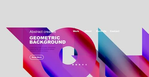 Modern website design features vibrant geometric background. Text, navigation 스톡 일러스트