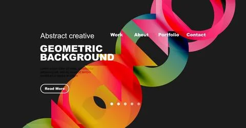 Modern website design features vibrant geometric shapes, text overlay, イラスト素材