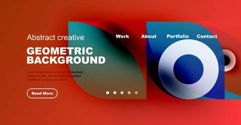 Modern website design features vibrant colors, geometric shapes, text elements. Illustrazione stock