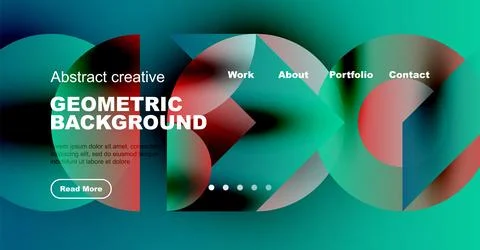 Modern website design features vibrant geometric shapes, text overlays, Illustrazione stock