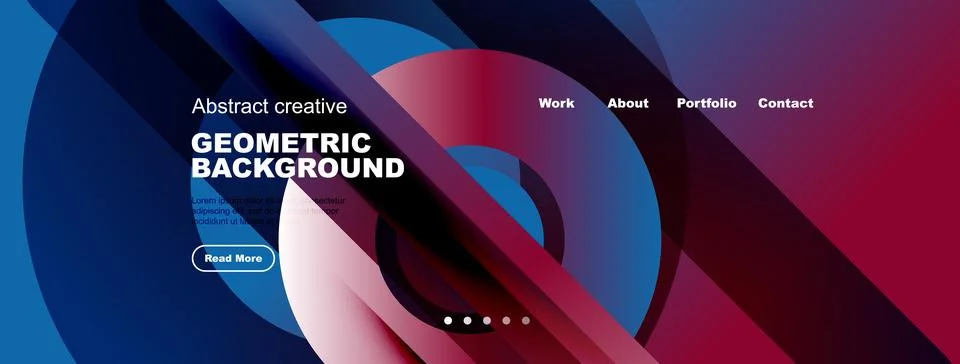 Modern website design features vibrant geometric shapes, text overlays, Illustrazione stock