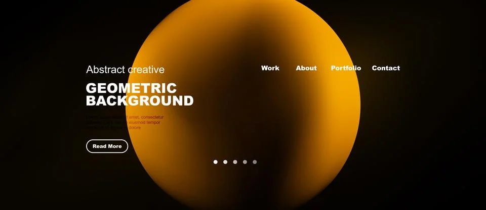 Modern website design features vibrant orange circle over dark background. Te Stock Illustration