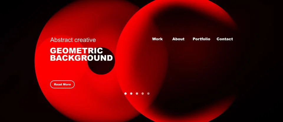 Modern website design features vibrant red, black gradients. Geometric shapes イラスト素材