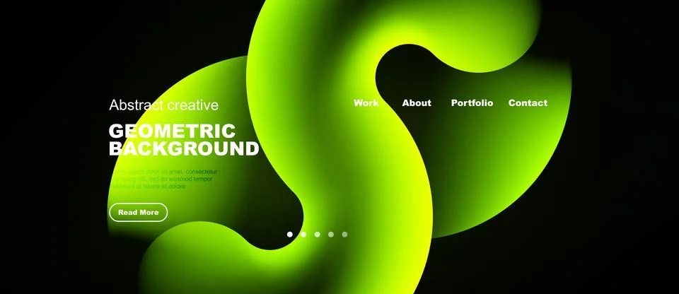 Modern website design features vibrant green abstract shapes. Dark background 스톡 일러스트