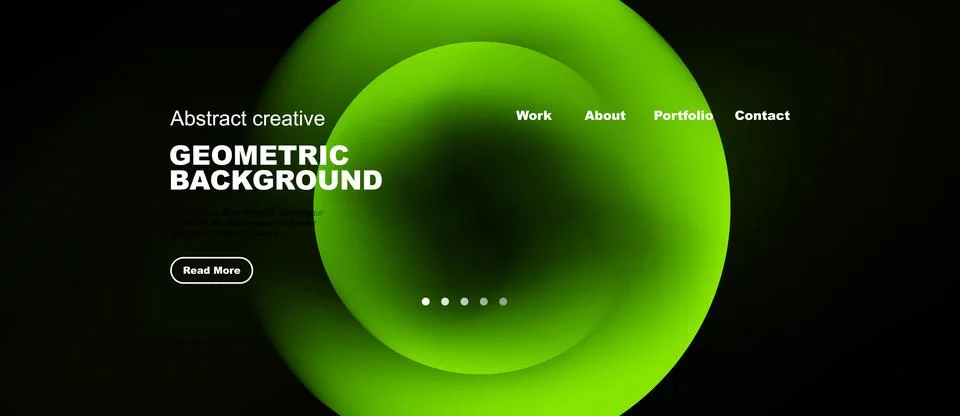 Modern website design features vibrant green geometric shapes, text elements, Ilustração Stock