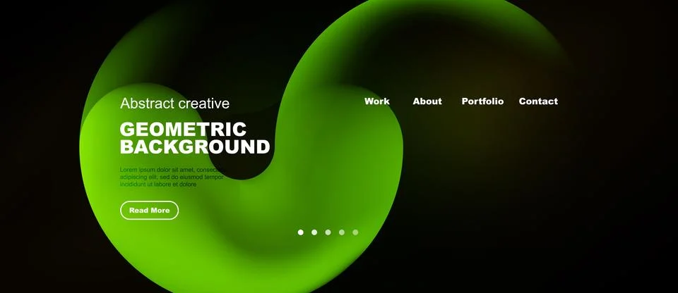 Modern website design features vibrant green abstract shapes, dark background 스톡 일러스트