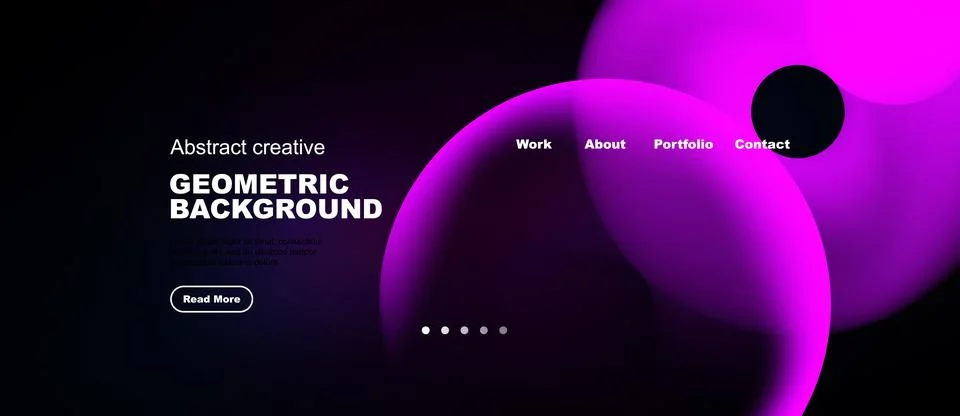Modern website design features vibrant pink, purple gradients. Geometric shap Stock Illustration
