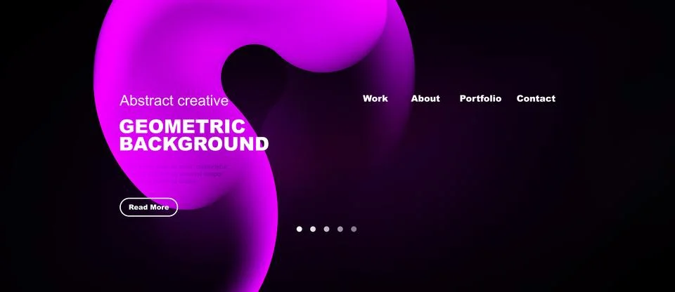 Modern website design features vibrant pink abstract shapes, dark background. Illustrazione stock