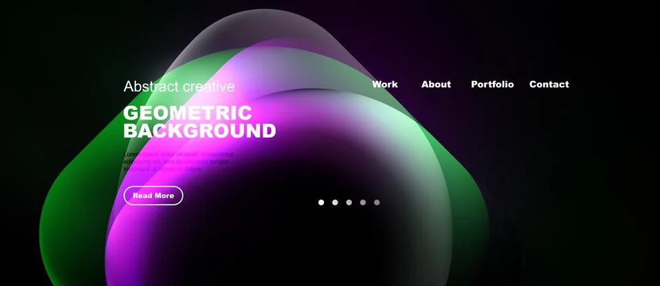 Modern website design features vibrant fluid shapes, text overlay, navigation イラスト素材