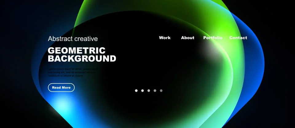 Modern website design features vibrant geometric shapes, gradients. Dark イラスト素材