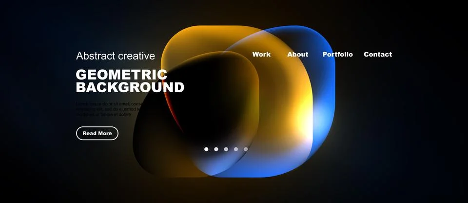 Modern website design features vibrant overlapping shapes. Dark background イラスト素材