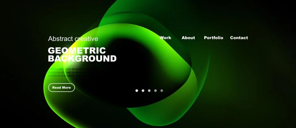 Modern website design features vibrant green shapes, text, navigation menu... イラスト素材