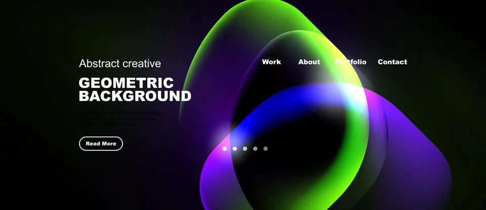 Modern website design features vibrant overlapping circles. Text highlights 스톡 일러스트