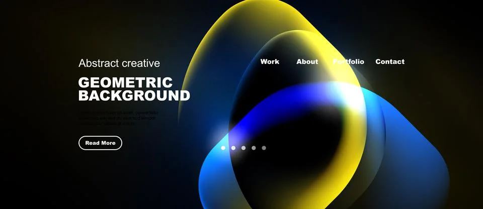 Modern website design features vibrant abstract shapes, text overlay, navig.. イラスト素材