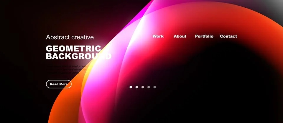 Modern website design features vibrant abstract shapes, text elements, 库存插图
