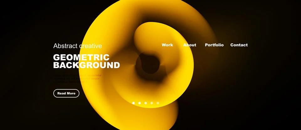 Modern website design features vibrant yellow swirl, dark backdrop. Minimalis 스톡 일러스트
