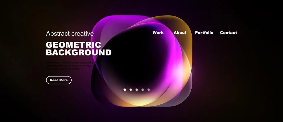 Modern website design features vibrant purple abstract shapes, text, navigati Stock Illustration