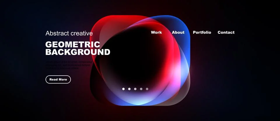Modern website design features vibrant abstract shapes, text elements, イラスト素材