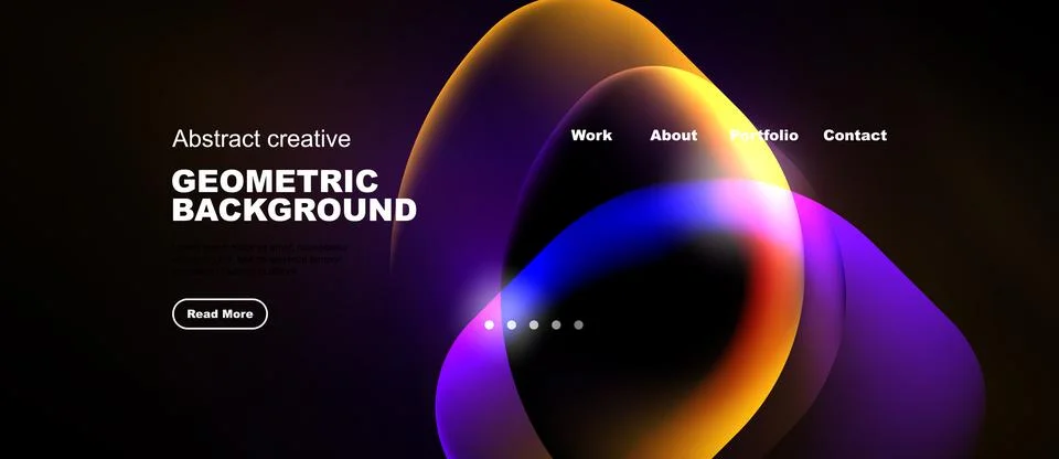 Modern website design features vibrant overlapping circles. Text highlights 스톡 일러스트