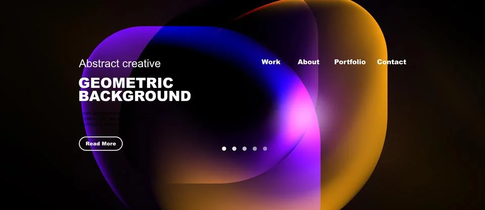 Modern website design features vibrant overlapping shapes. Dark background Stock Illustration
