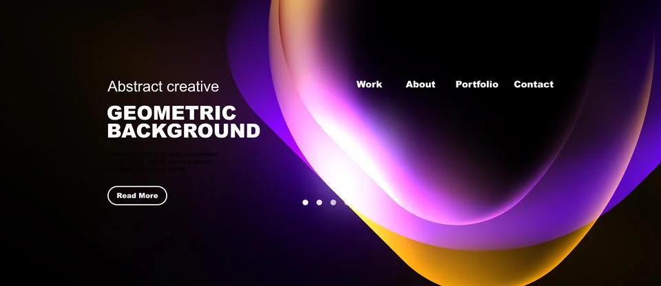 Modern website design features vibrant abstract shapes, text elements, Stock Illustration