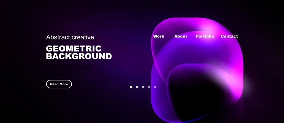 Modern website design features vibrant purple shapes, text elements, navigati Ilustração Stock