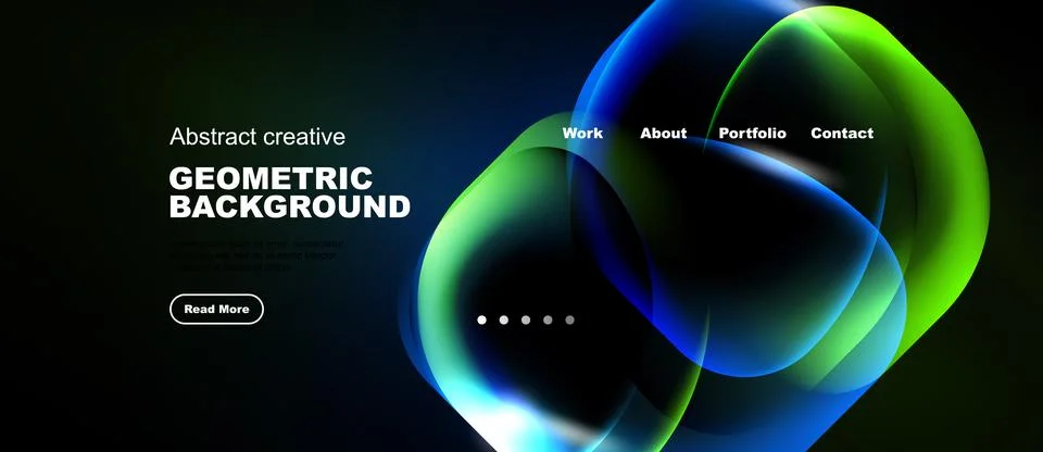 Modern website design features vibrant, flowing shapes. Dark background Illustrazione stock