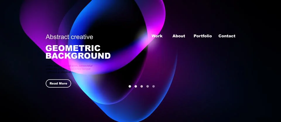 Modern website design features vibrant abstract shapes, dark background. Stock-Illustration