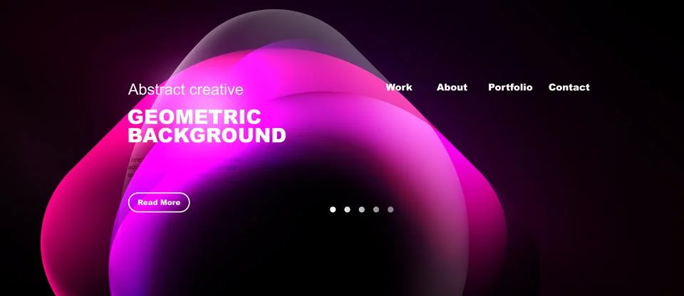 Modern website design features vibrant pink, purple gradients. Geometric shap イラスト素材