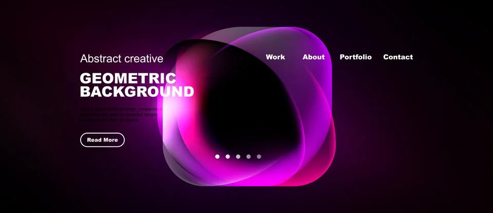 Modern website design features vibrant purple abstract shapes, text overlays, イラスト素材