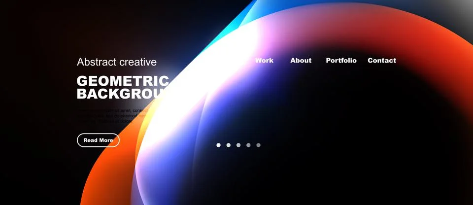 Modern website design features vibrant fluid shapes, dark background, navig.. Illustrazione stock
