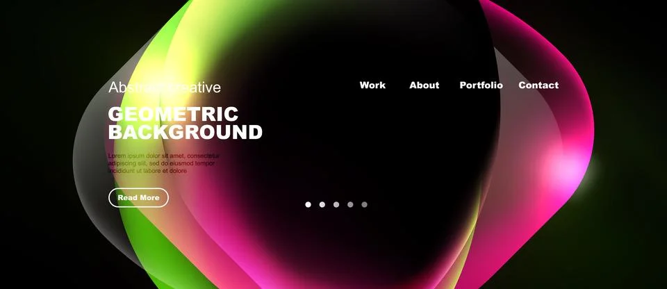 Modern website design features vibrant overlapping shapes. Text elements pr.. Stock Illustration