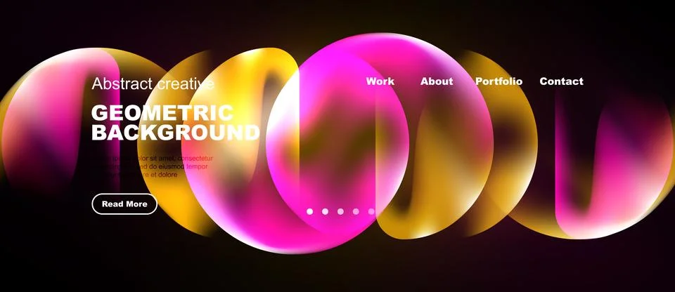 Modern website design features vibrant overlapping circles. Dark background Stock-Illustration