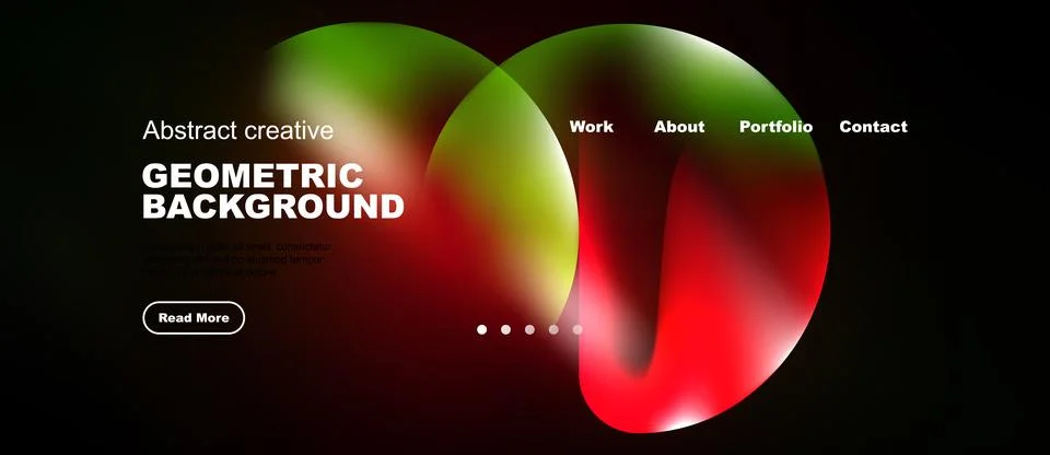 Modern website design features vibrant overlapping circles. Dark background 库存插图