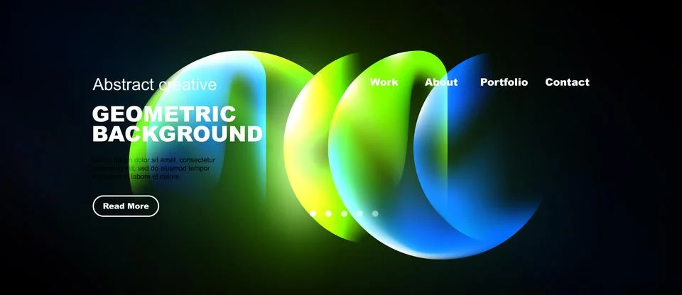 Modern website design features vibrant overlapping circles. Text highlights 스톡 일러스트