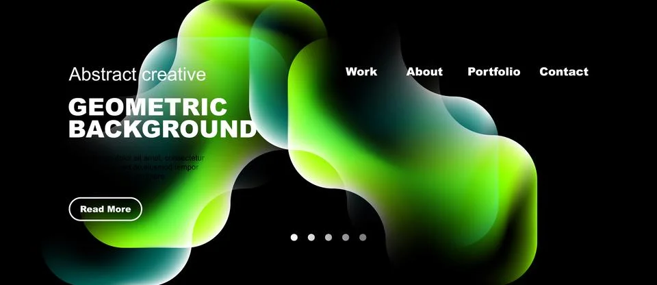 Modern website design features vibrant abstract shapes, dark background, Stock Illustration