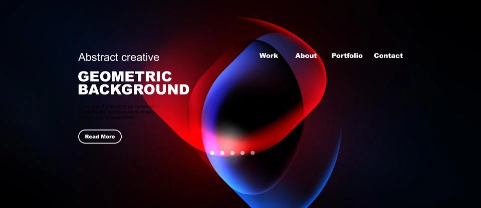 Modern website design features vibrant geometric shapes, dark background, イラスト素材