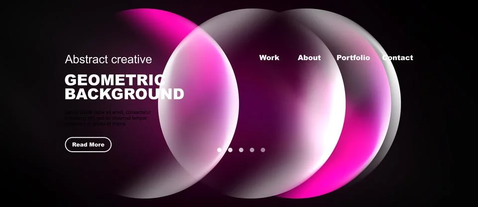 Modern website design features vibrant pink, purple circles over black Stock-Illustration
