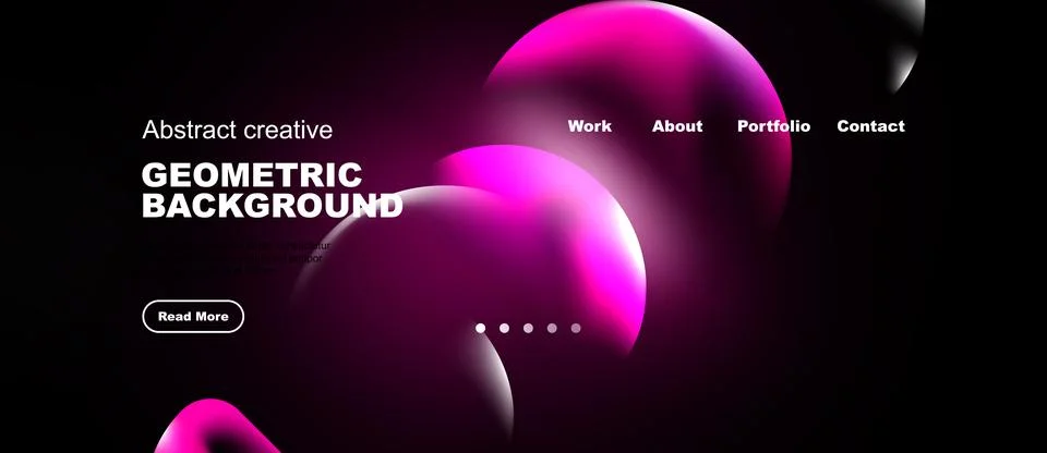 Modern website design features vibrant pink gradients, geometric shapes, dark Illustrazione stock