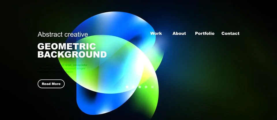 Modern website design features vibrant fluid shapes, dark background. Navig.. イラスト素材
