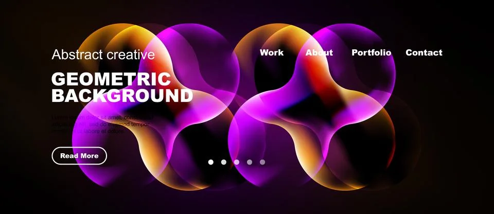 Modern website design features vibrant overlapping circles. Dark background Stock-Illustration