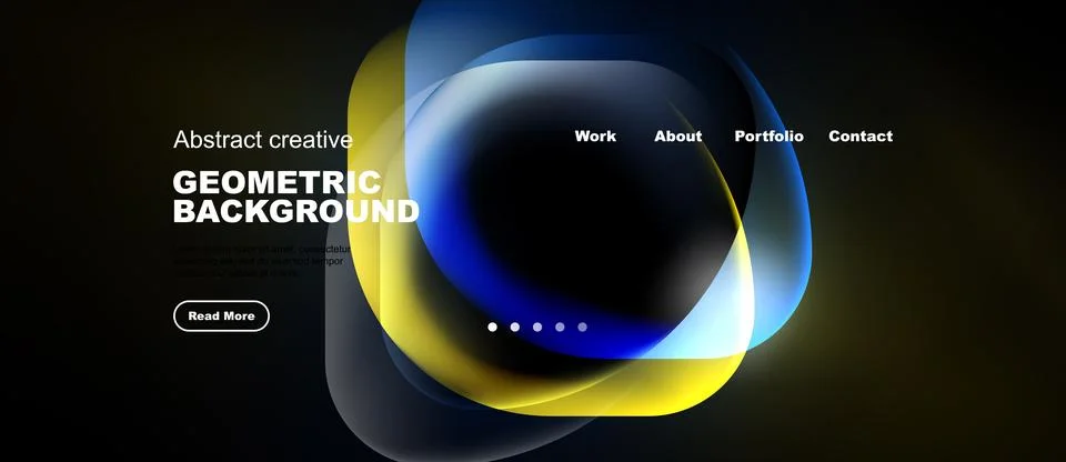 Modern website design features vibrant geometric shapes, dark background, 스톡 일러스트