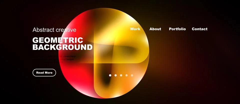 Modern website design features vibrant overlapping circles. Text highlights 스톡 일러스트