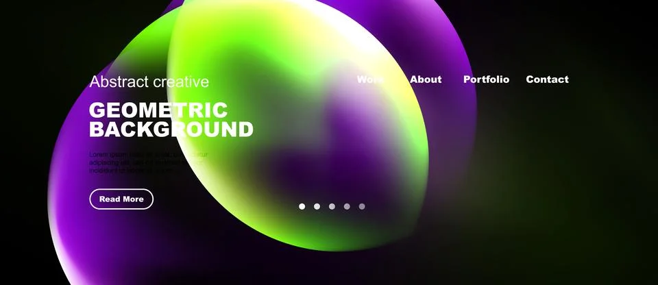 Modern website design features vibrant geometric shapes, text elements, イラスト素材