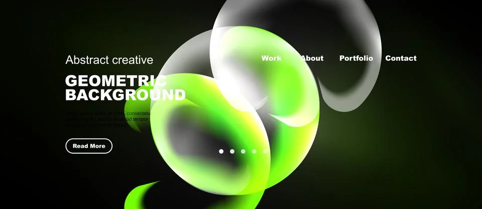 Modern website design features vibrant fluid shapes, dark background, navig.. イラスト素材