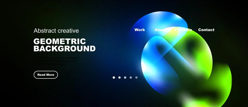 Modern website design features vibrant geometric shapes, text elements, イラスト素材