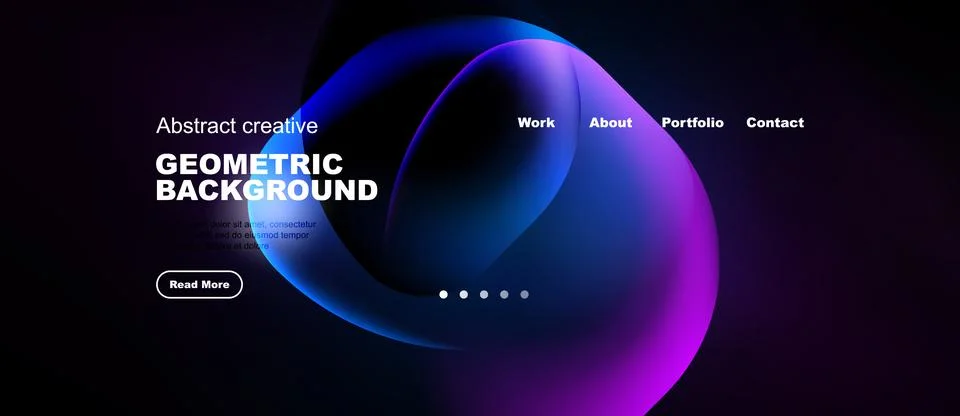 Modern website design features vibrant blue, purple shapes. Minimalist layout Stock Illustration