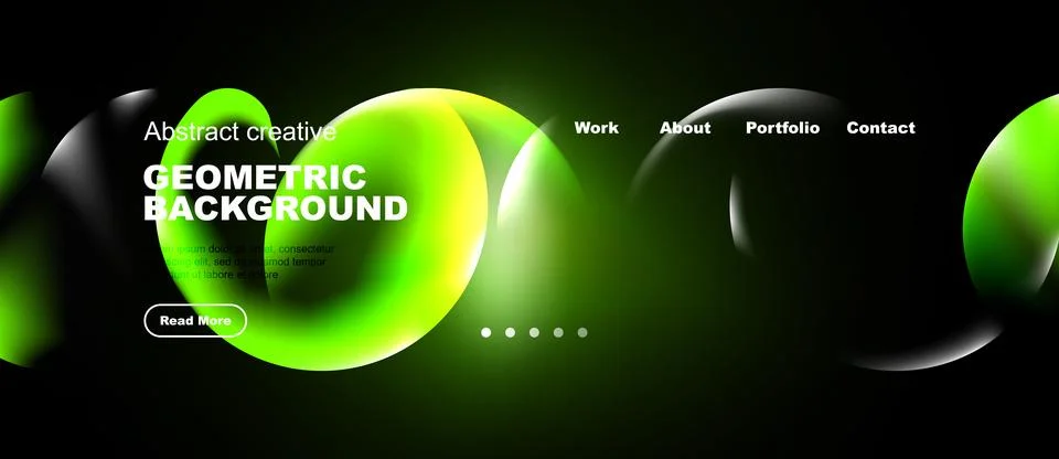 Modern website design features vibrant green geometric shapes, dark backgroun Stock Illustration