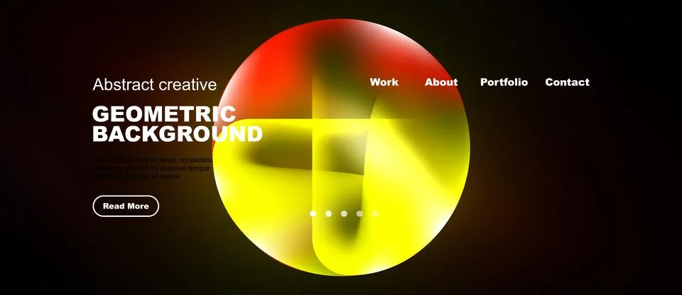 Modern website design features vibrant geometric shapes, gradients, dark Illustrazione stock