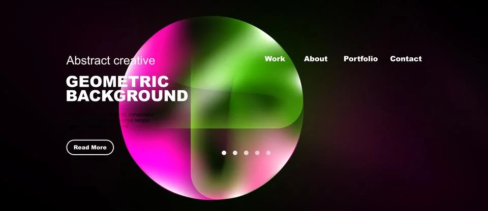 Modern website design features vibrant overlapping shapes, text elements, Stock Illustration